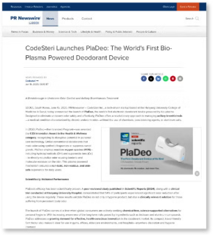 PR Newswire coverage of PlaDeo